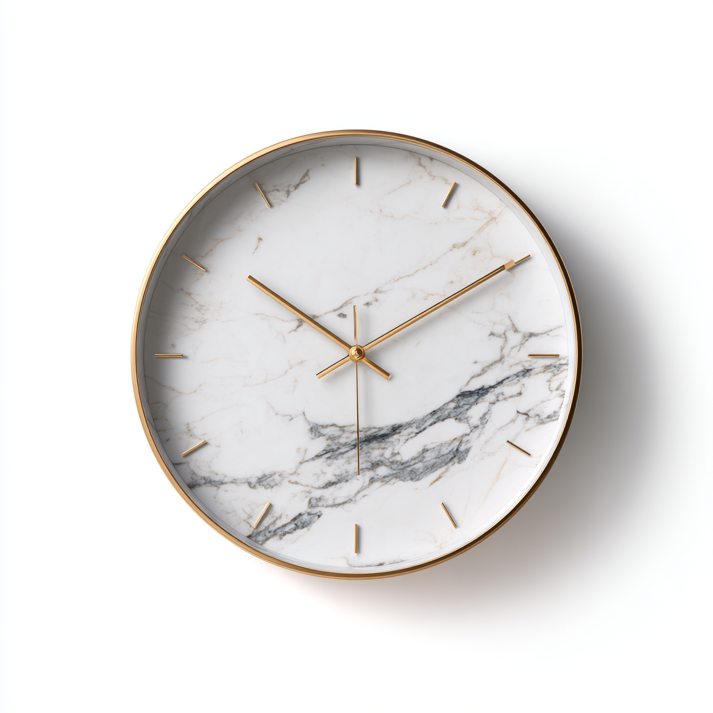 Velantara Marble Effect Clock - White & Gold
