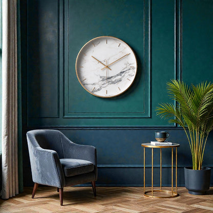 Velantara Marble Effect Clock - White & Gold