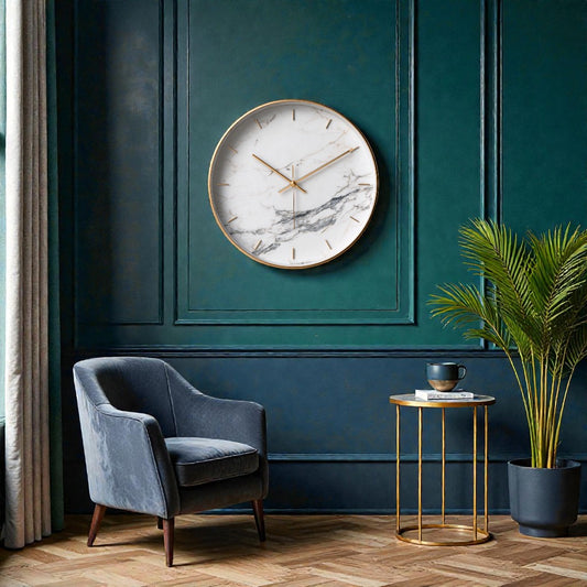 Velantara Marble Effect Clock - White & Gold